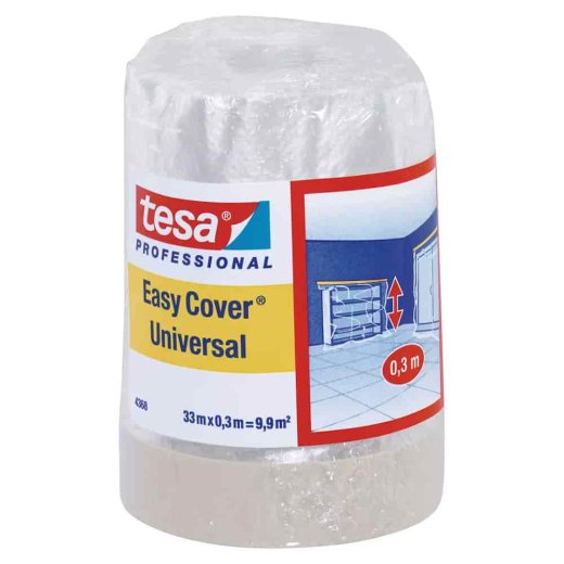 tesa Easy Cover 4368 Premium Malerkrepp mit Abdeckfolie 300 mm x 33 m (hellbeige-matt)