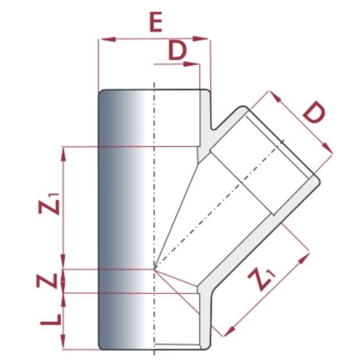 PVC-U 45°T-Stück Muffe 25 mm PN16