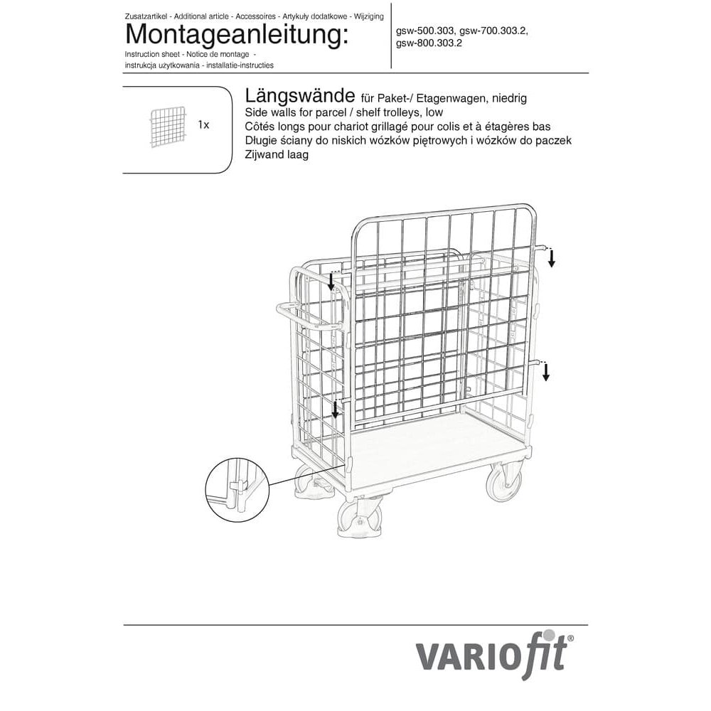 Zusatzgitterwand für niedrigen Etagenwagen 1200 x 800 mm Typ XL-0