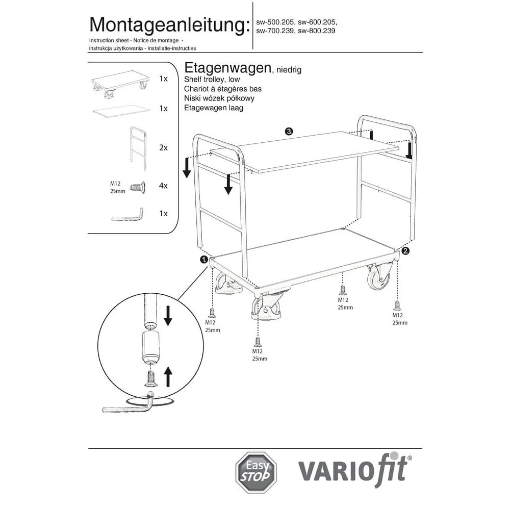 Etagenwagen mit 2 Böden 250 kg Typ S + EasySTOP-1