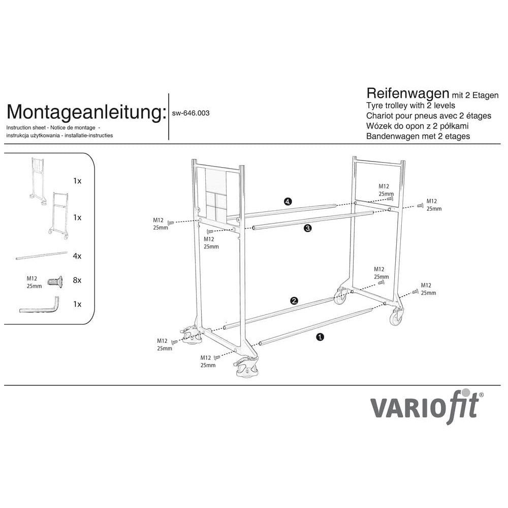 Reifenwagen 300 kg mit 2 Etagen thermoplastische Gummibereifung 1205 x 780 x 1430 mm-1