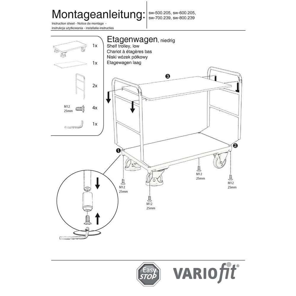 Etagenwagen mit 2 Böden 250 kg Traglast Typ XL + EasySTOP-1