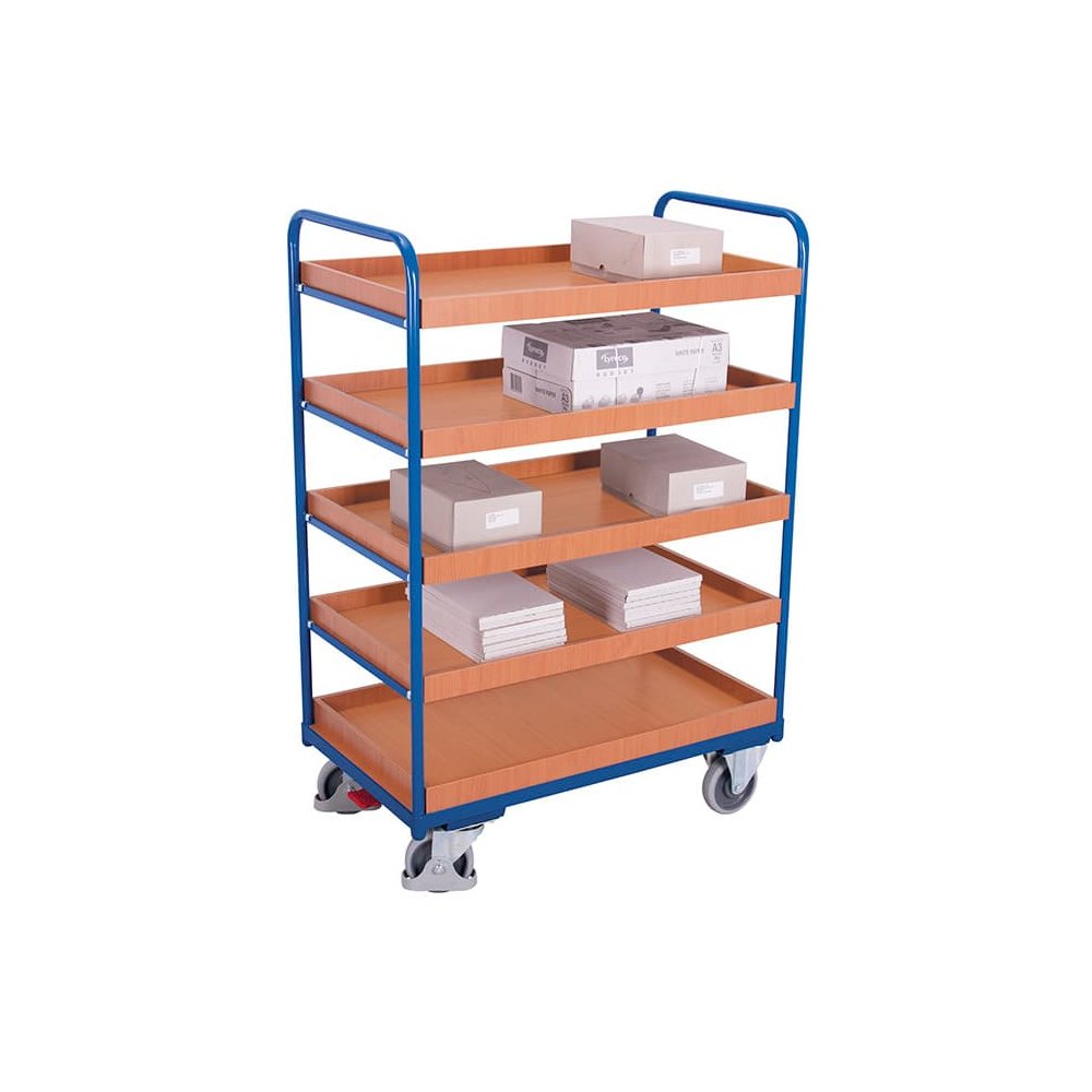 Etagenwagen hoch 5 Tabletts 250 kg Traglast Typ XL + EasySTOP-0