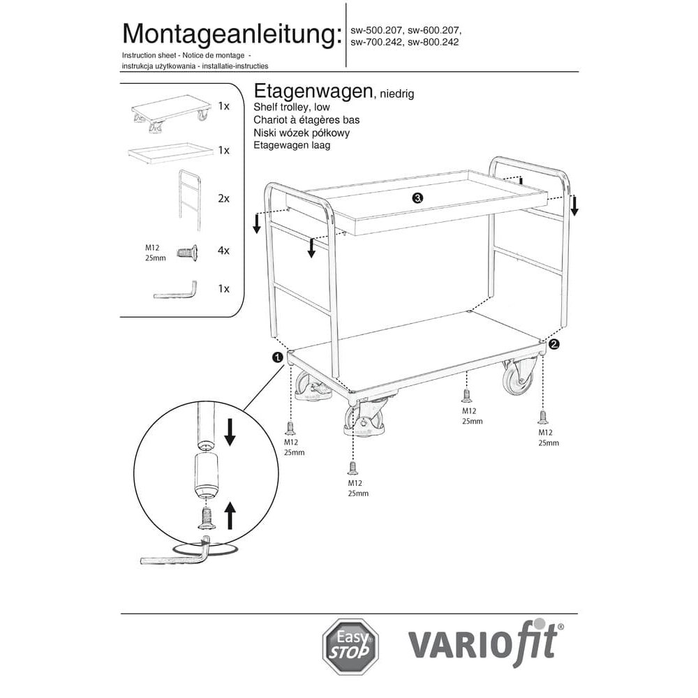 Etagenwagen mit 2 Tabletts 250 kg Typ M + EasySTOP-1