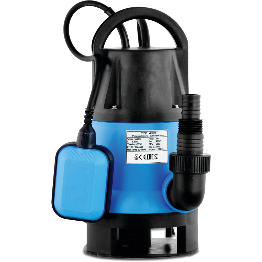 Tauchpumpe, Brunnenpumpe, Unterwasserpumpe 1" x 1 1/2" x 1" Schlauchtülle x Außengewinde x Schlauchtülle, 3A, 230VAC, Blau, 400 Typ IPK