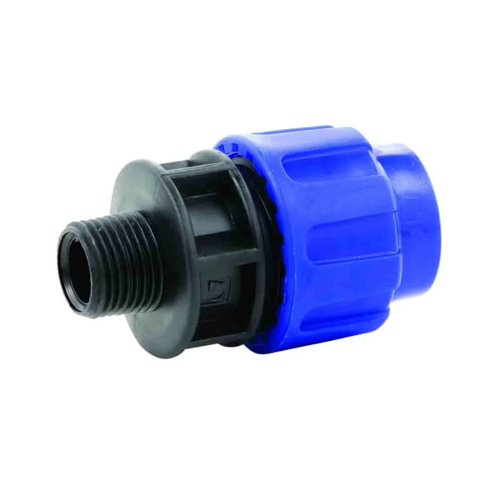 PE Rohr Verschraubung, PE Verschraubung 25mm, 25 x 3/4" AG, Kupplung, Klemmfitting