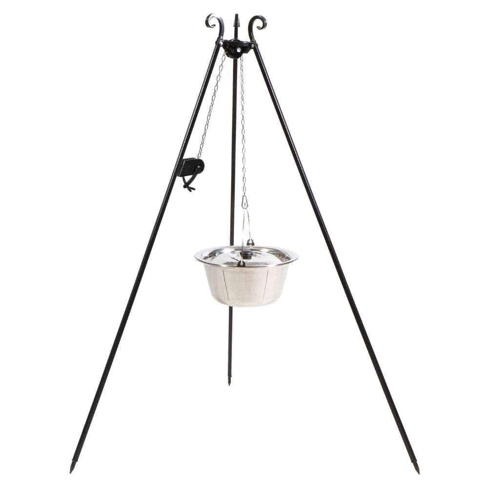 Feuertopf Dreibein Set, mit Edelstahl Kessel 14L, Grill, Boni