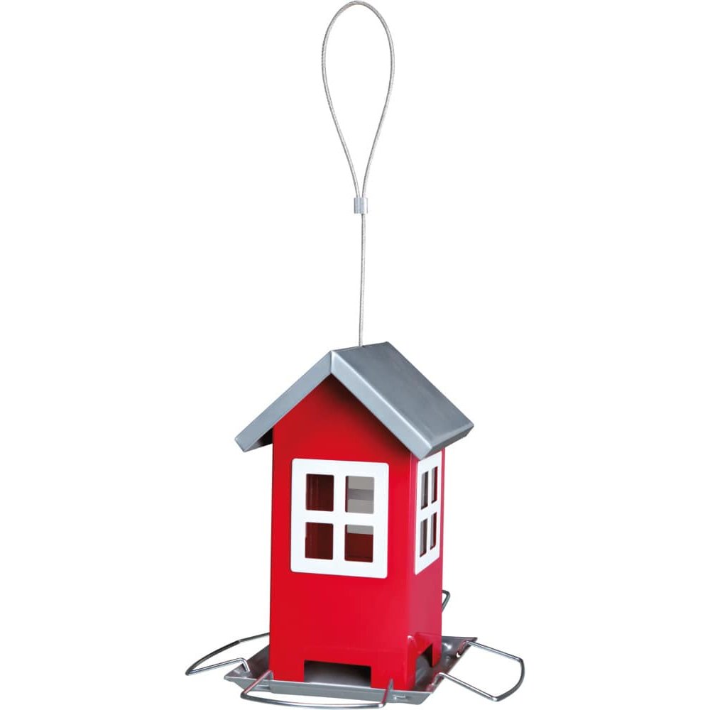 Futterhaus, Vogelhaus zum Aufhängen, rot, Metall