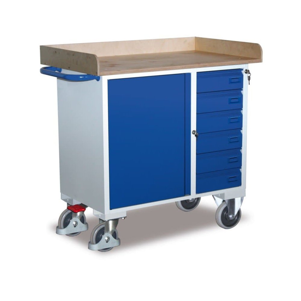 Werkstattwagen, 6 Schubladen, Ladefläche, Schrank, Werkzeugwagen, EasySTOP