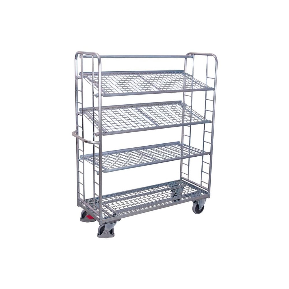 Etagenwagen mit 4 Drahtgitterböden verzinkt 250 kg Traglast Typ M + EasySTOP