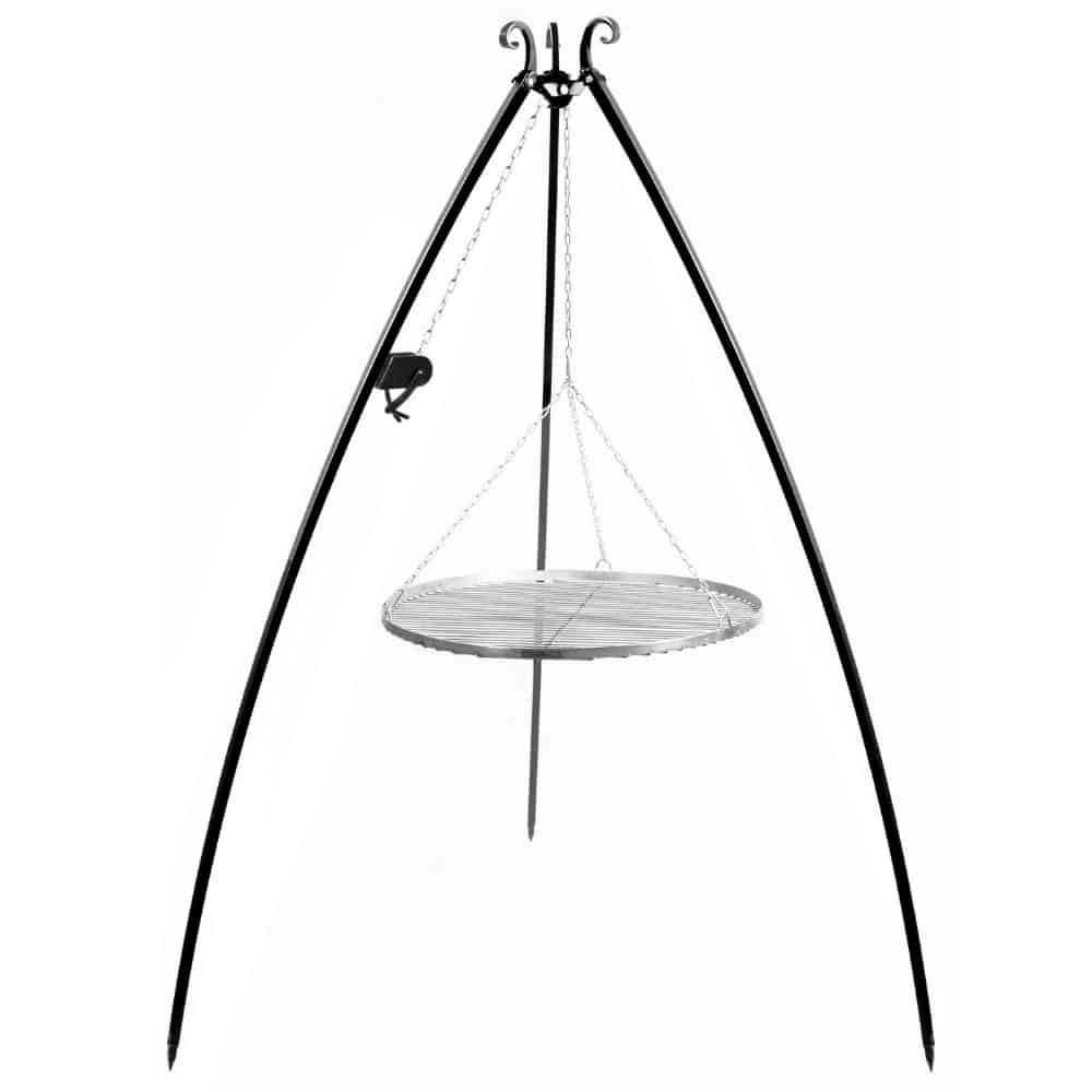 Schwenkgrill Set, Dreibein Grill, Edelstahl Grillrost 50 cm, mit Handkurbel