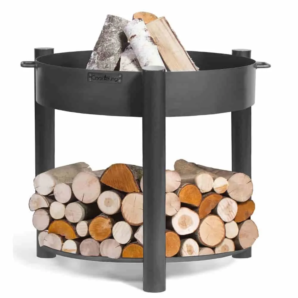 Feuerschale, 70 cm, hoch, Boni, aus Naturstahl, mit Holzfach