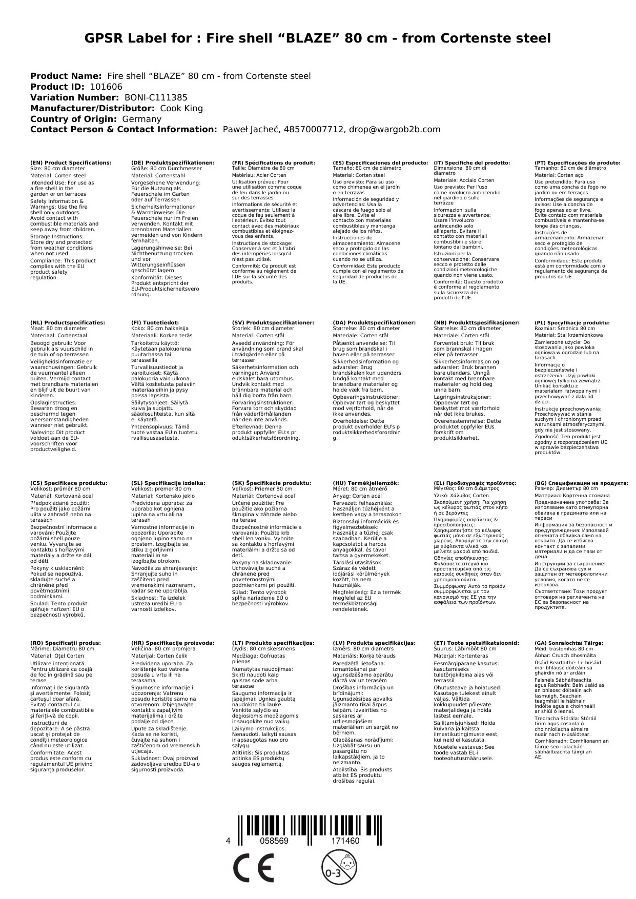 Feuerschale Cortenstahl 80 cm, Gartenfeuerstelle