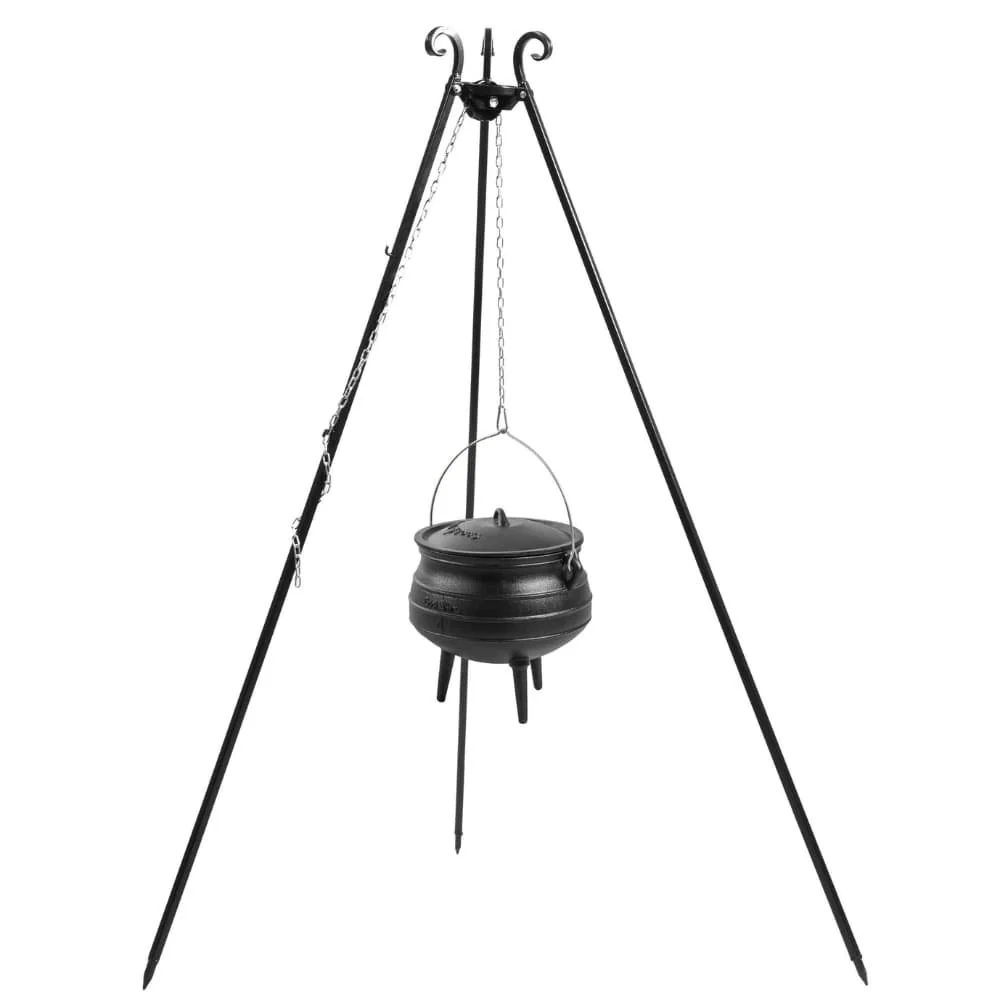 Gusseisenkessel, Dreibein Grill, Feuerkessel, 6L, mit Dreibein 180 cm
