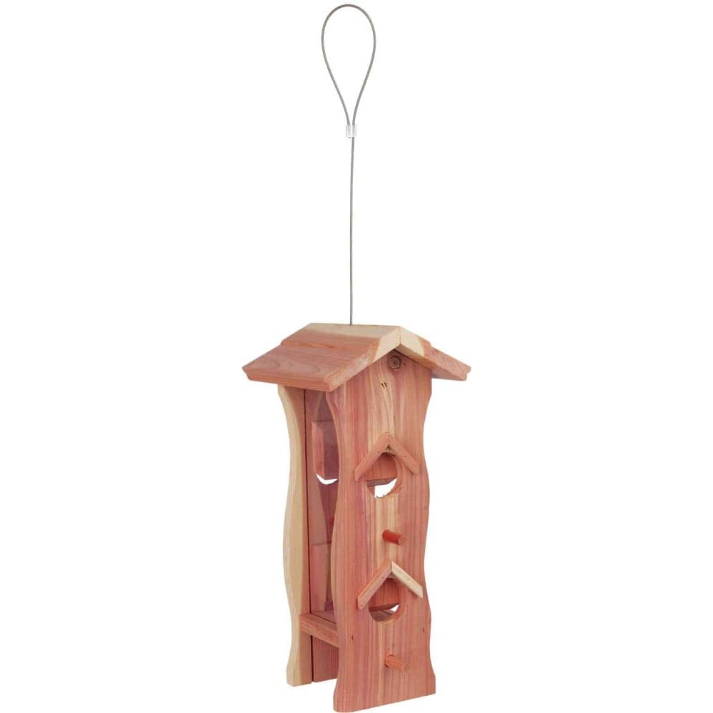 Futterspender Vögel, zum Aufhängen, Holz, mit Dach, Boni