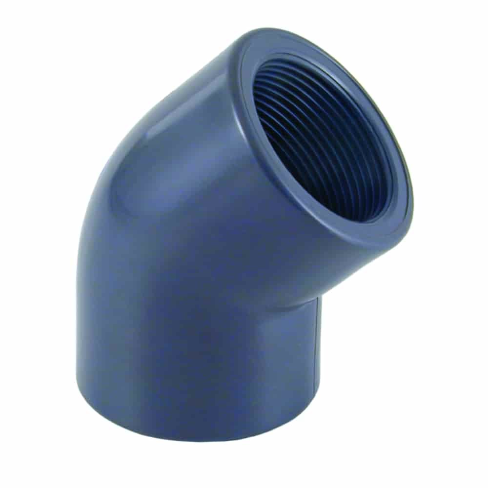 PVC Winkel 45 Grad, PVC Fitting, Muffe x IG 20 mm, 1/2" PN10