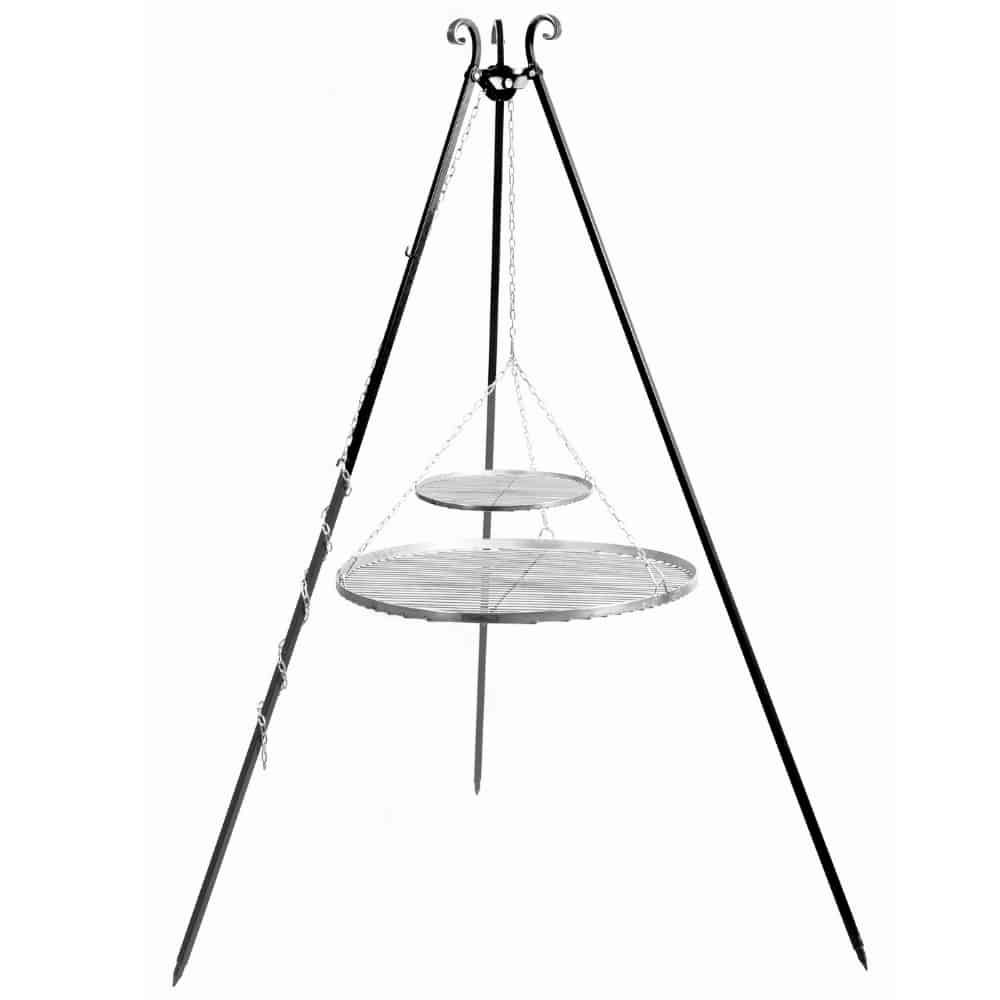 Schwenkgrill, Dreibein Grill, 180 cm, Doppelrost 70/40 cm, Grillset