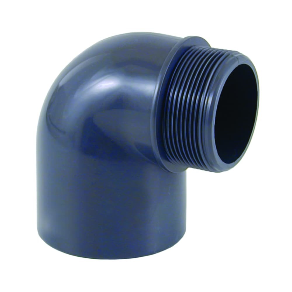 PVC Winkel 50mm, 90 Grad, Muffe x AG, PN10