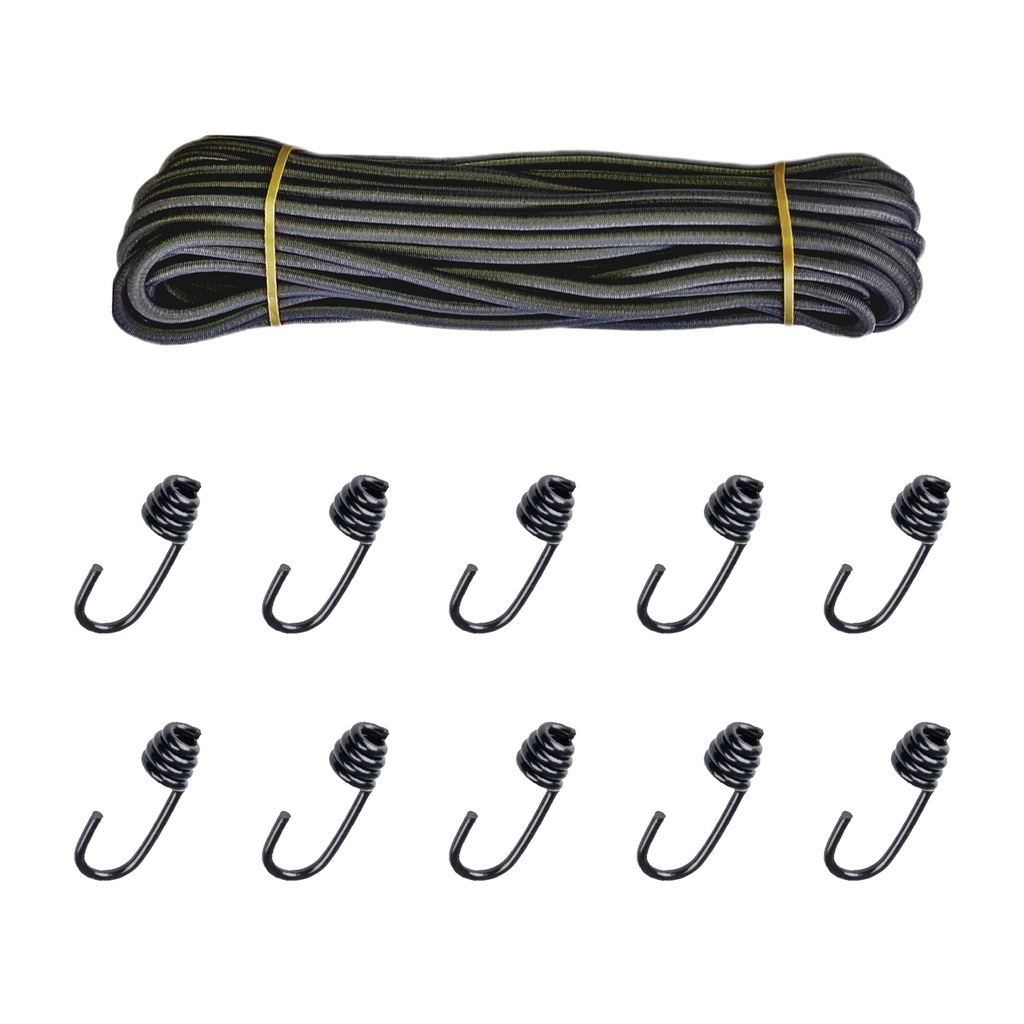 8mm Expanderseil schwarz 20m + 10 Spiralhaken