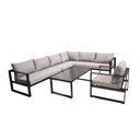 Lounge Set, Gartenlounge, 6-teilig, Alurahmen Anthrazit, hellgraue Polster