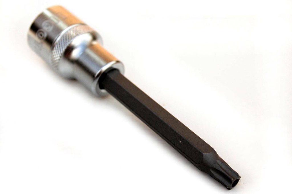 Torx Nuss lang, T25, 1/2 Zoll, mit Stirnloch, 100mm, S2 Stahl