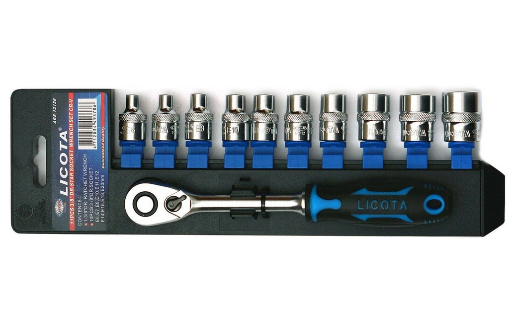 3/8" Nusssatz Torx E-Socket E6 - E20 mit Knarre