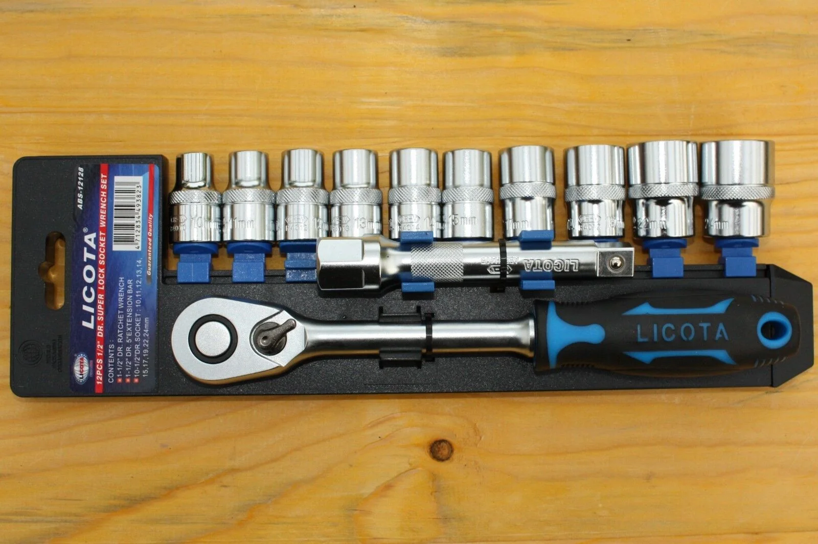 Stecknuss Satz, Nusskasten 1/2 Zoll, 12-teilig, SW 10-24 mm, Knarre 60 Zähne