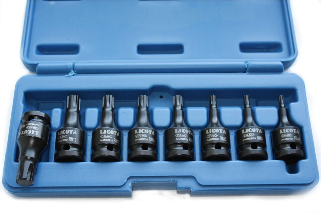 Schlagschrauber Nuss Set, 8-teilig, Cr-Mo, Ribe Nüsse, 1/2 Zoll