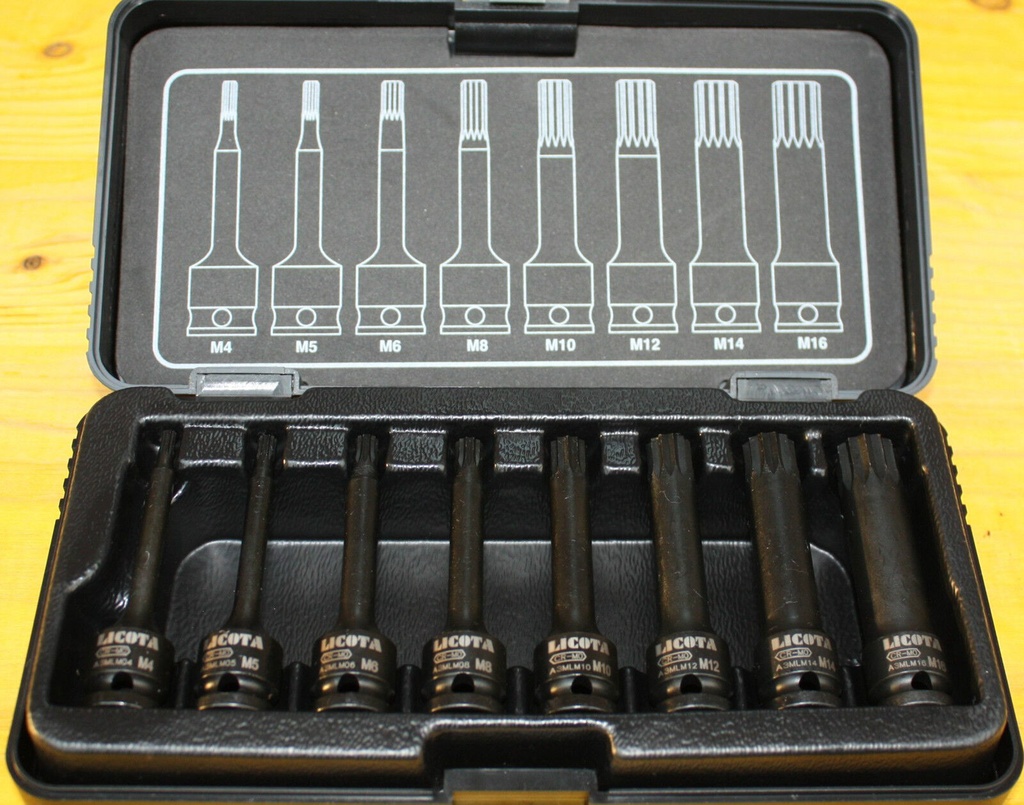 Schlagschrauber Nuss Set, 8-teilig, Spline Nüsse M4-M16, 3/8 Zoll, Cr-Mo
