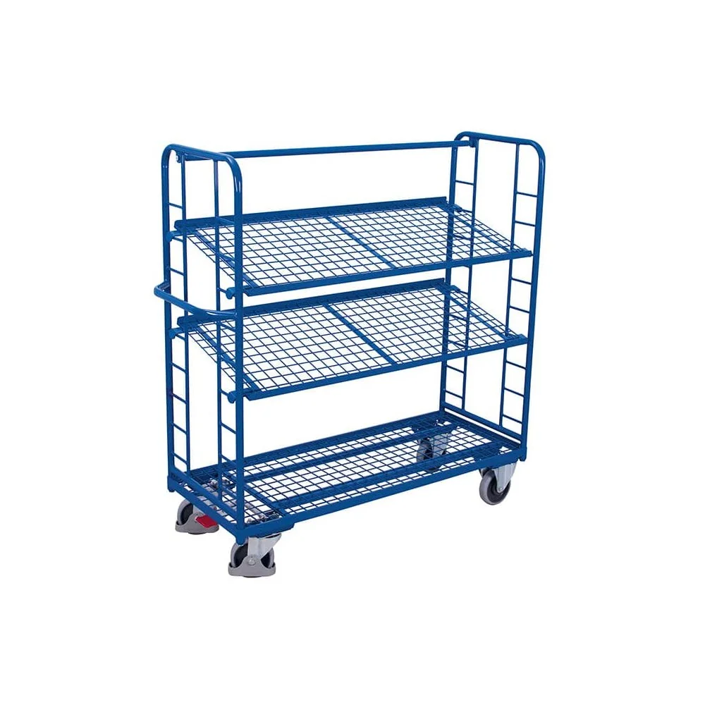 "Etagenwagen mit 3 Drahtgitterböden pulverbeschichtet 250 kg Traglast Typ M + EasySTOP image"