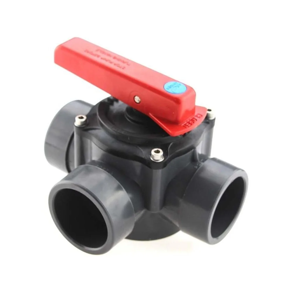 "3 Wege Hahn PVC, PVC-U Zylinderhahn 50/63mm, Klebemuffe, grau, 6 bar image"