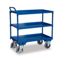 Großer Tischwagen mit 3 Etagen, Wannenrand 40 mm hoch, hoher Schiebebügel + EasySTOP
