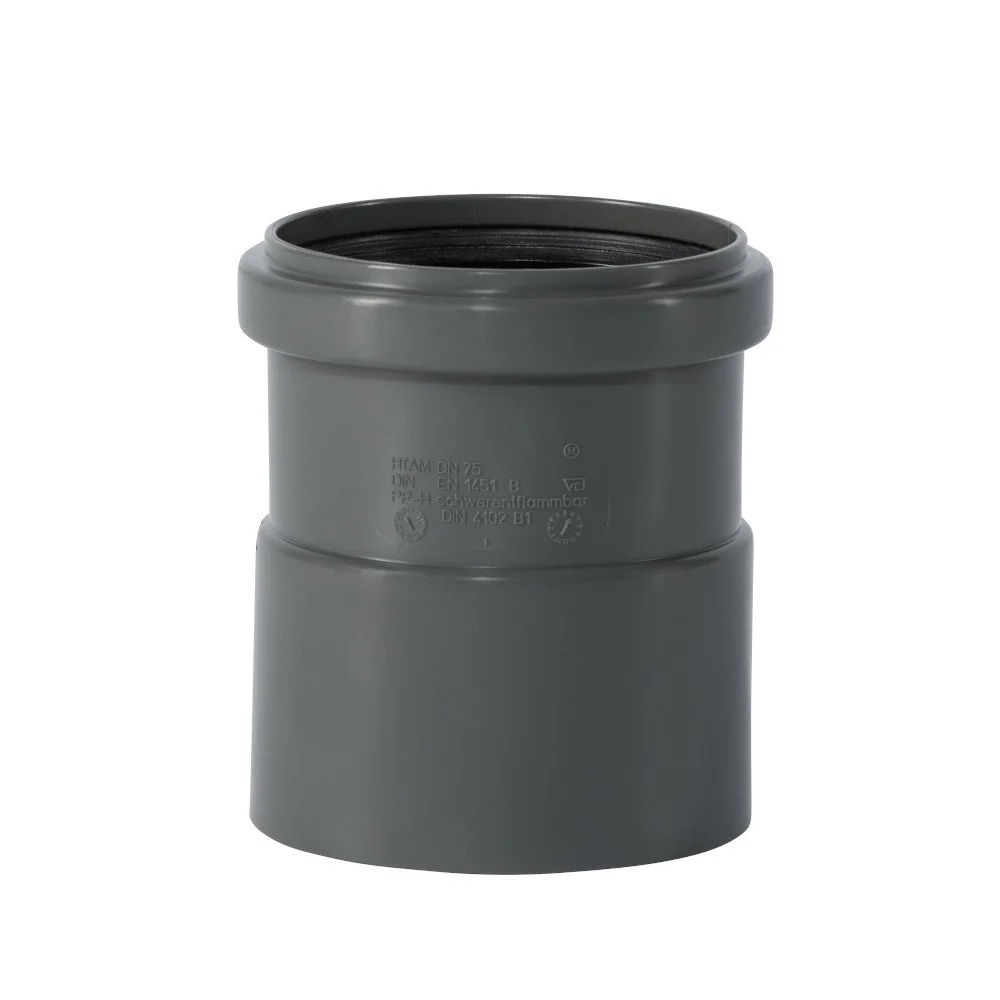 "HT Rohr 75, Aufsteckmuffe, HTsafeAM mit Manschette DN/OD 75, Abflussrohr image"