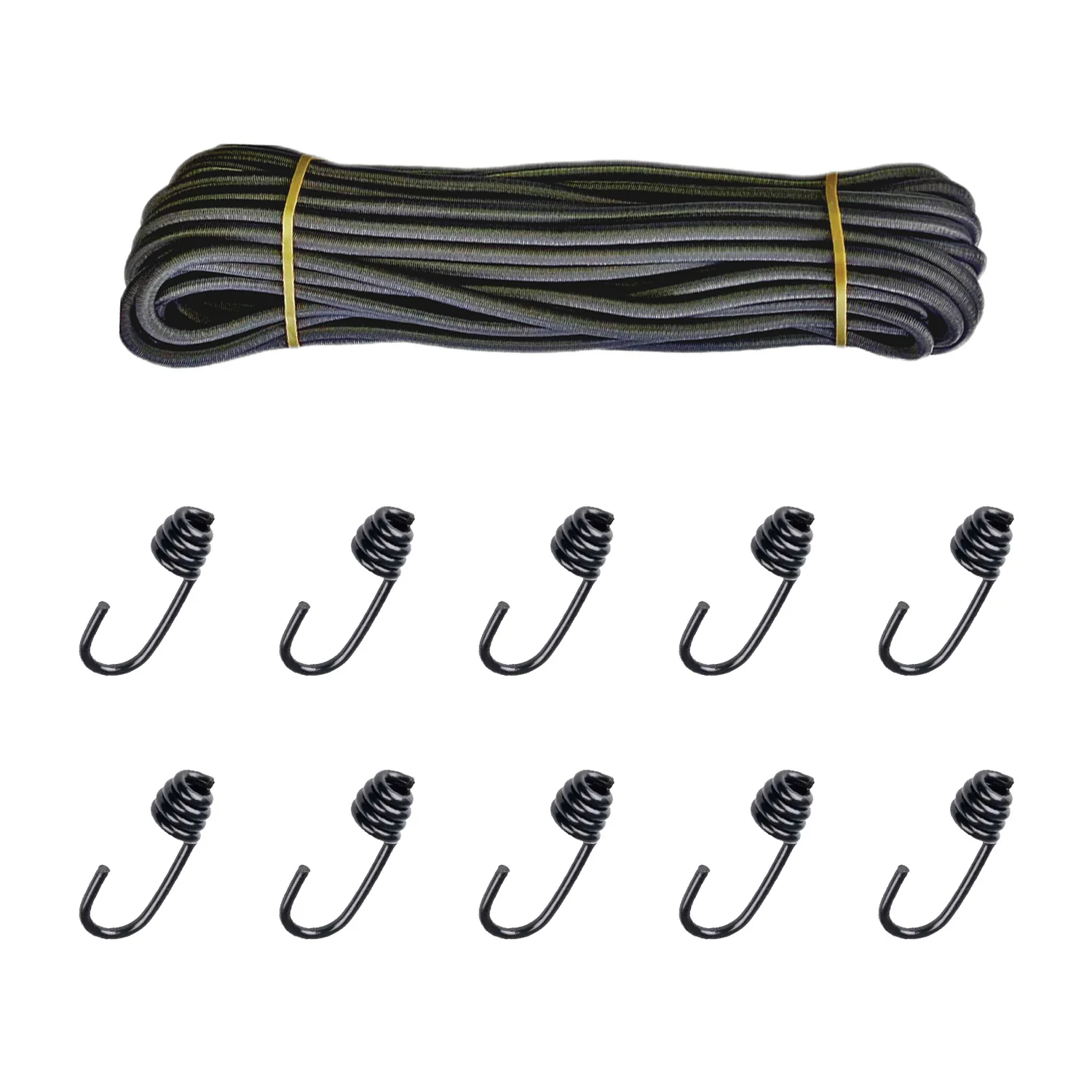 "Expanderseil 8mm schwarz 20m, Gummiseil mit 10 Spiralhaken image"