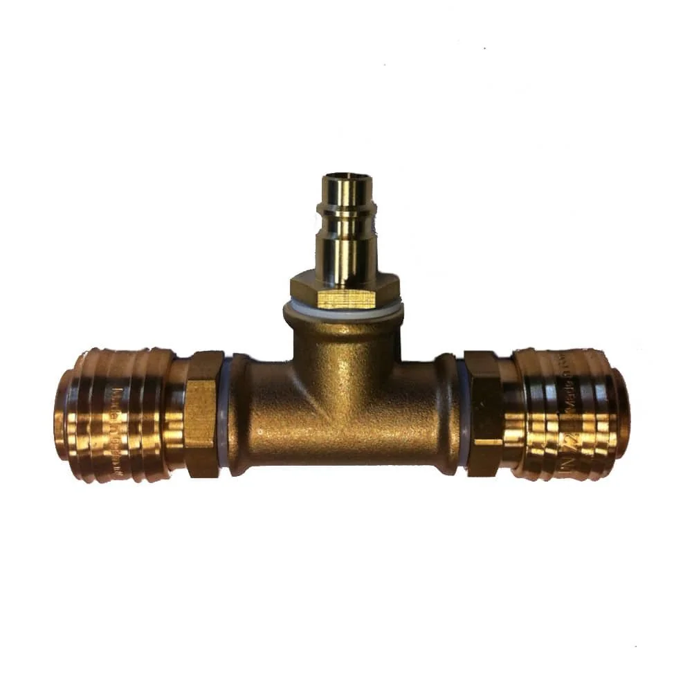 "Druckluft Messing T Stück Set 2 Kupplungen 1 Stecker image"