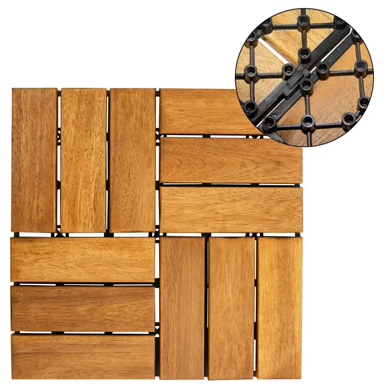 "Terrassenfliesen, Akazien Terrassenfliesen, Mosaik CLICK 30x30x2,4 cm, Holzfliesen Terrasse image"