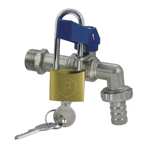 "Kugelauslaufventil mit Vorhängeschloß, blauer Griff, G 1/2" image"