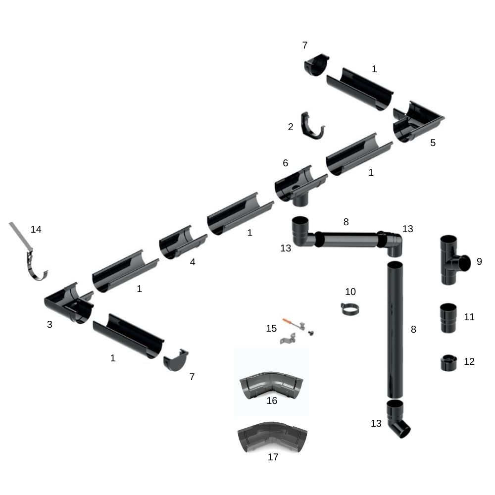 Set Regenrinne 12m braun System 125-4